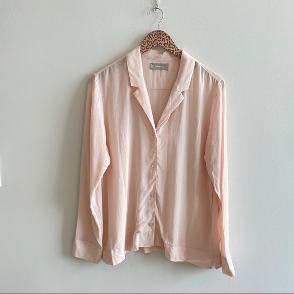 Everlane Blush Piped Silk Notch Button Down Blouse - Picture 8 of 8